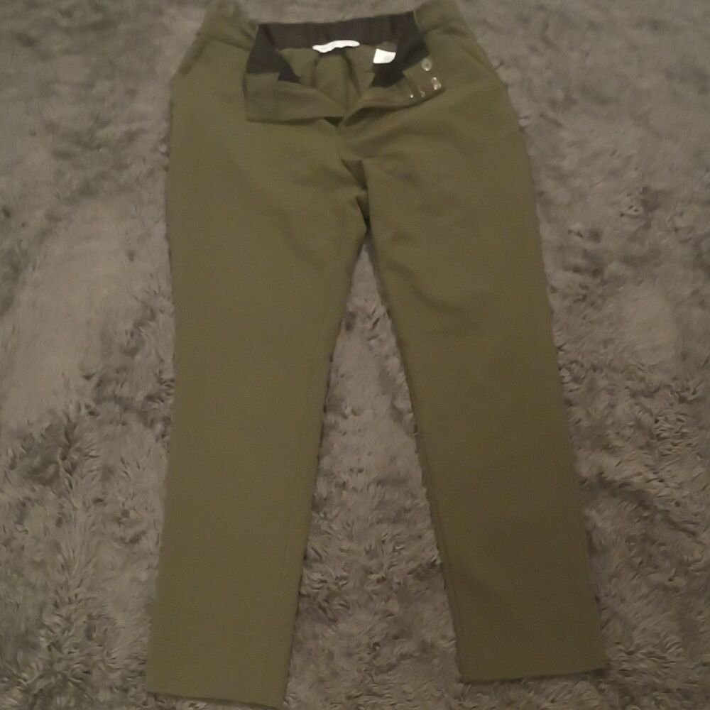 Nine West Women's Solid Green Mid Rise Skinny Leg Flat Front Pants Size 10